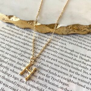 Gold Initial Letter Necklace Bamboo Charm Link H